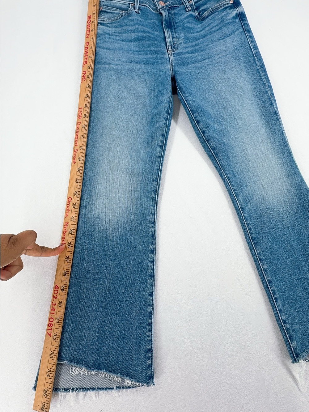 MOTHER Mid-Rise Light Blue Flare Jeans with Frayed Hem - Picture 4 of 11